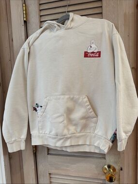 Coca Cola Store Cream Pullover Hoodie with Polar Bear Large